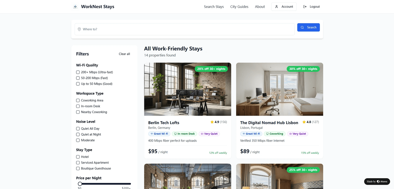 WorkNest Stays example