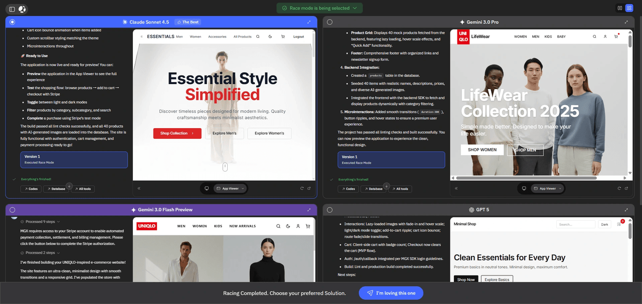 Race Mode results selection