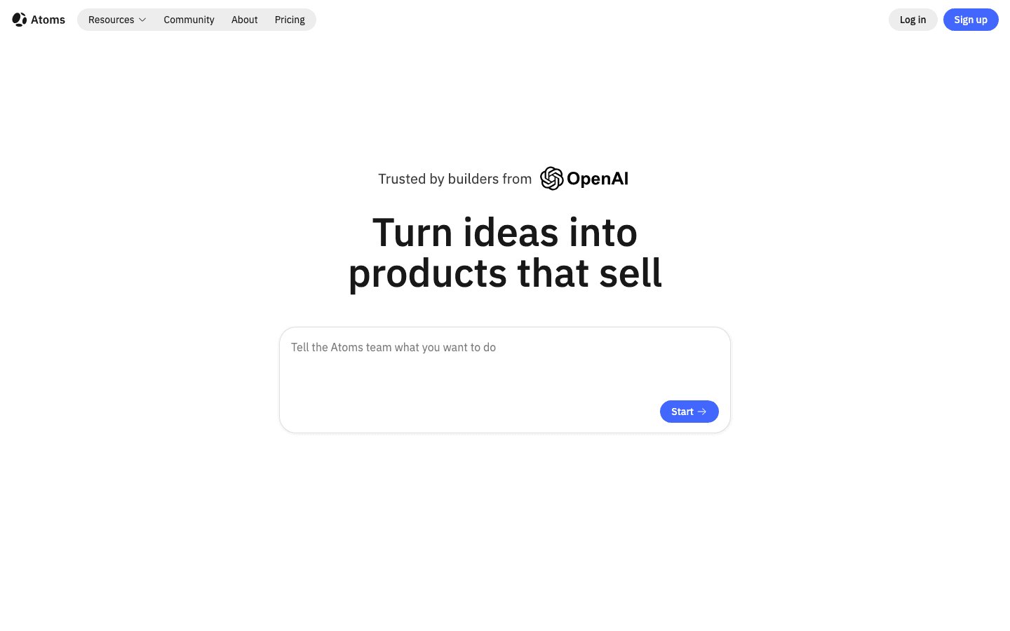 Atoms AI agent homepage screenshot