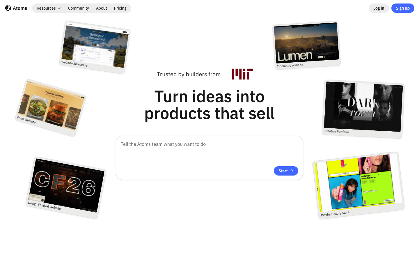 Atoms product interface screenshot