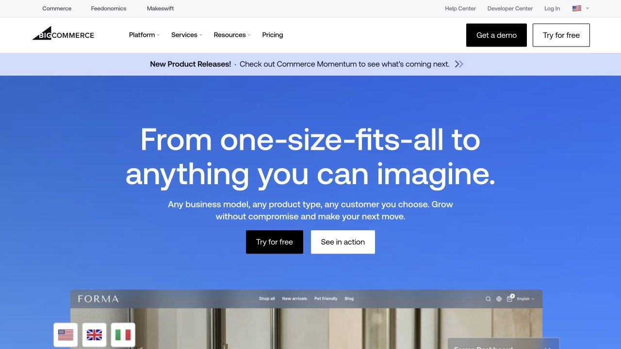 BigCommerce ecommerce platform homepage