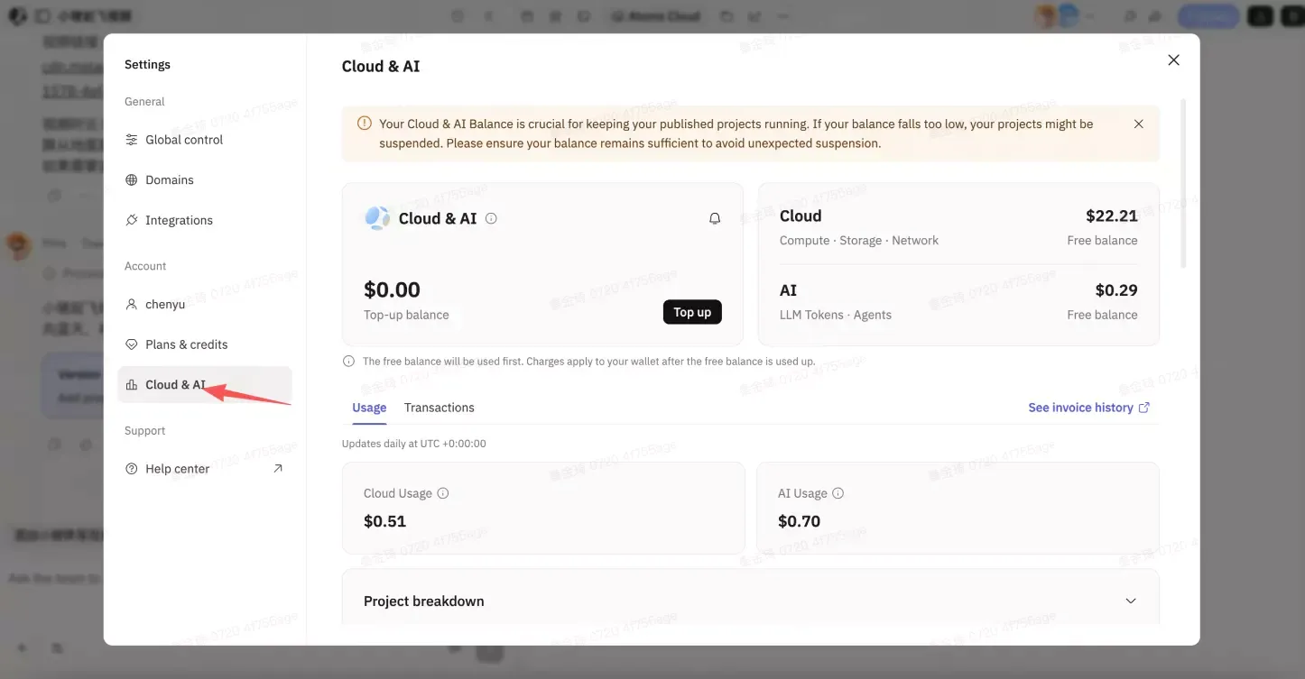 check Cloud AI usage