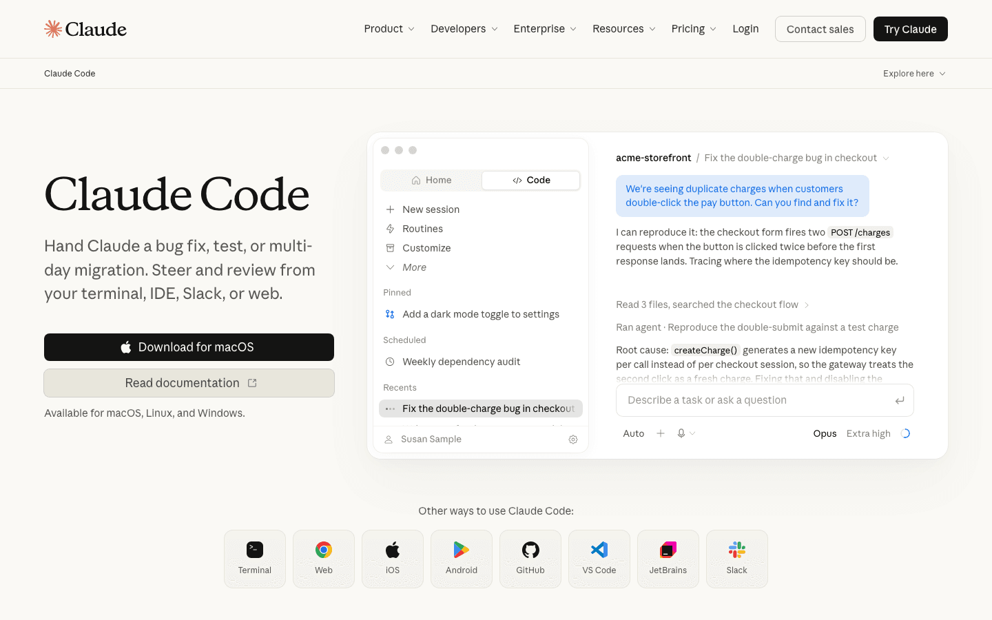 Claude Code terminal coding agent page