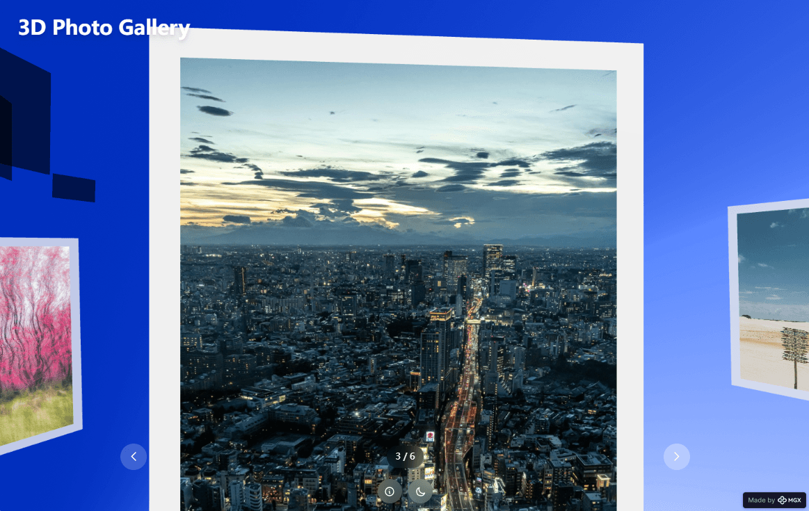 An interactive 3D photo gallery showing user-uploaded images