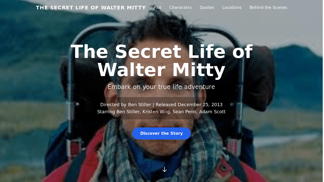 Preview of Walter Mitty Website