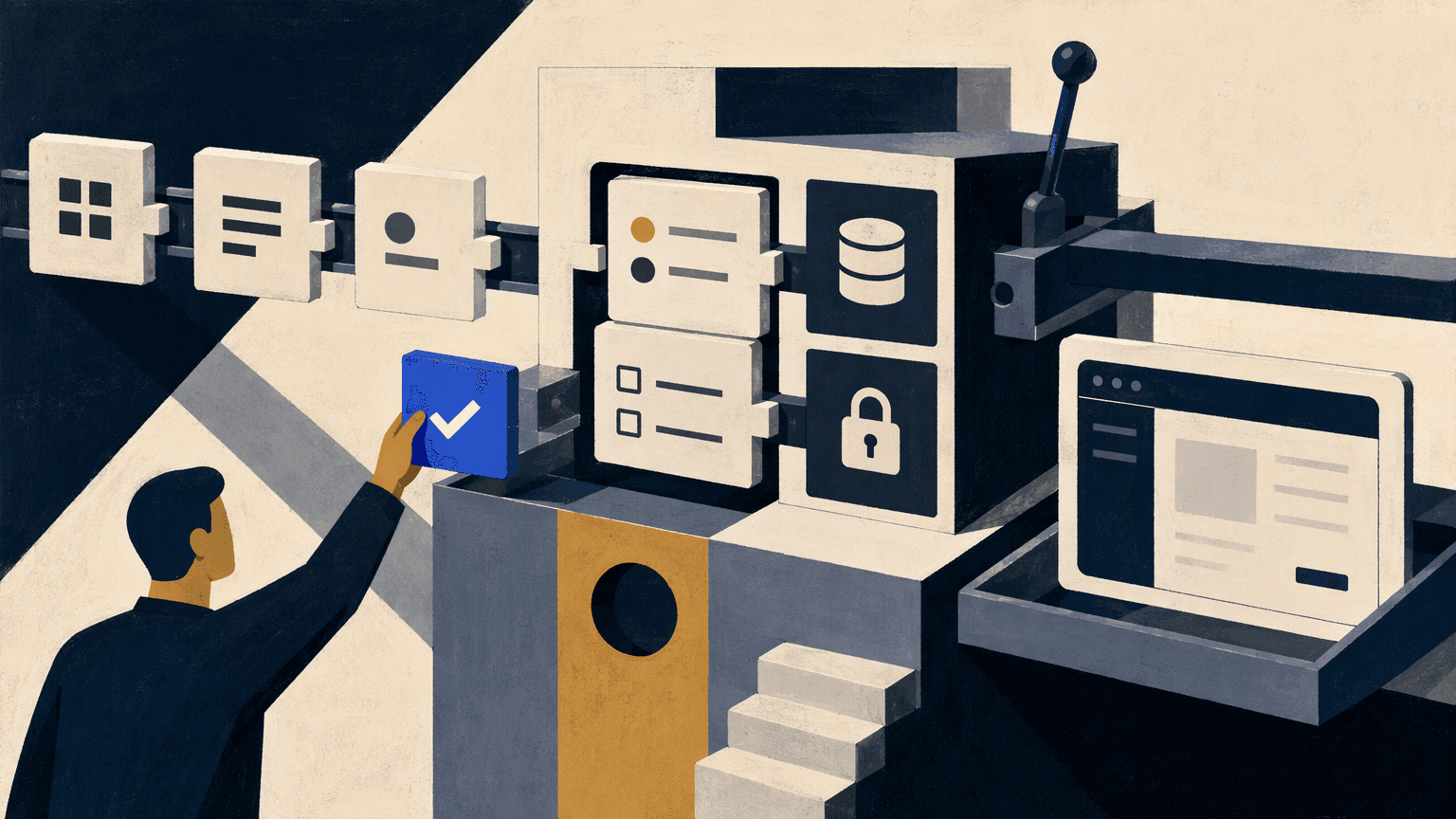 Geometric modular application blocks forming a working workflow machine