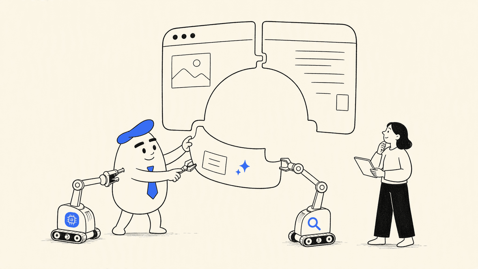 AI coordinator aligning specialist contributions into one website
