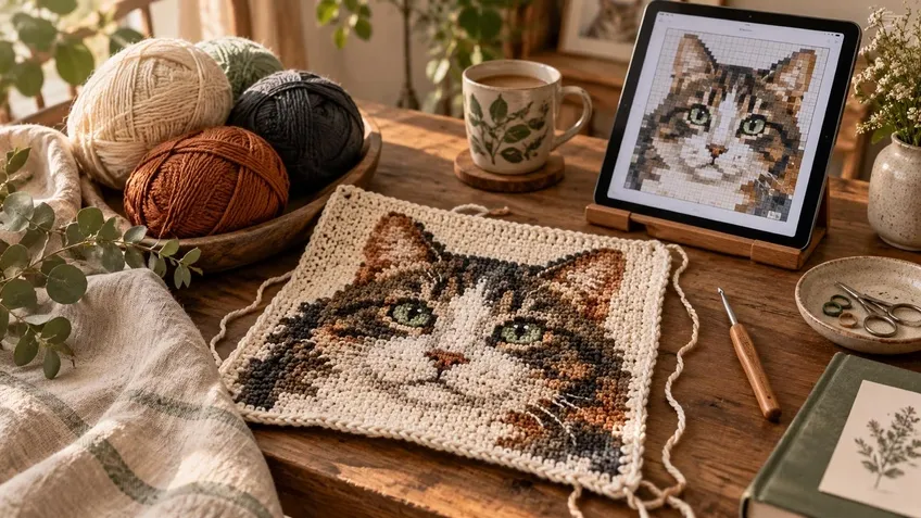 A gorgeous artisan crochet studio still life