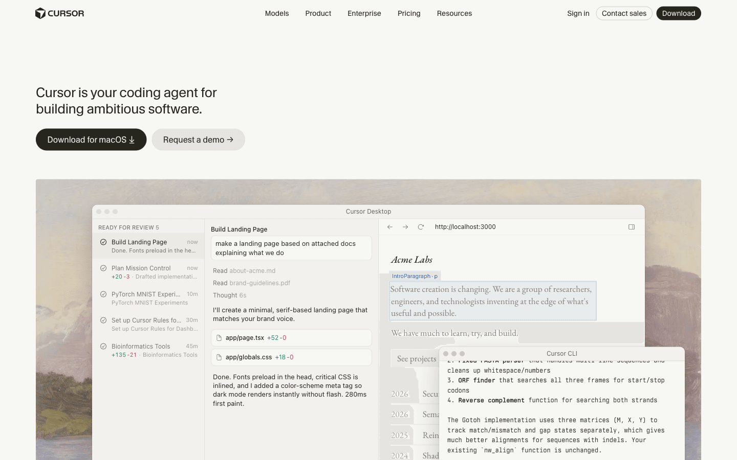 Cursor AI code editor homepage