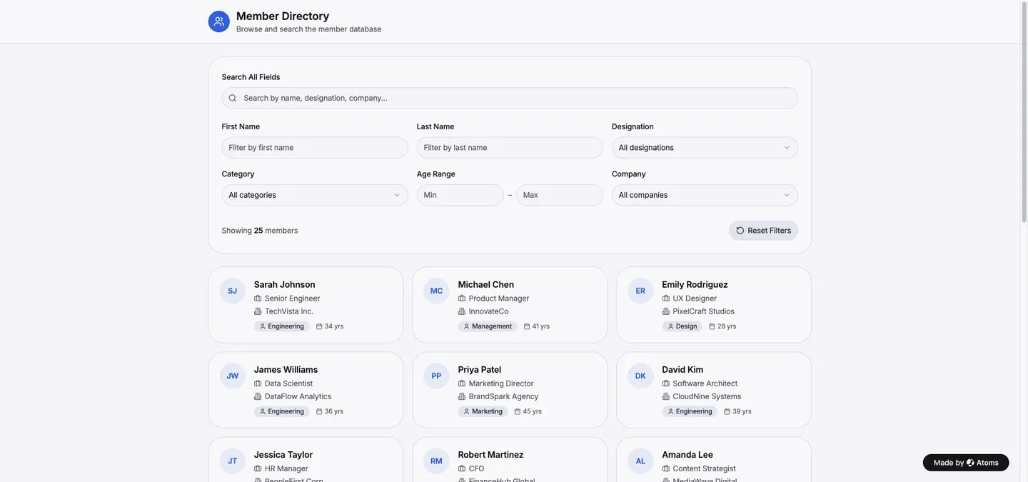 Member directory field filters