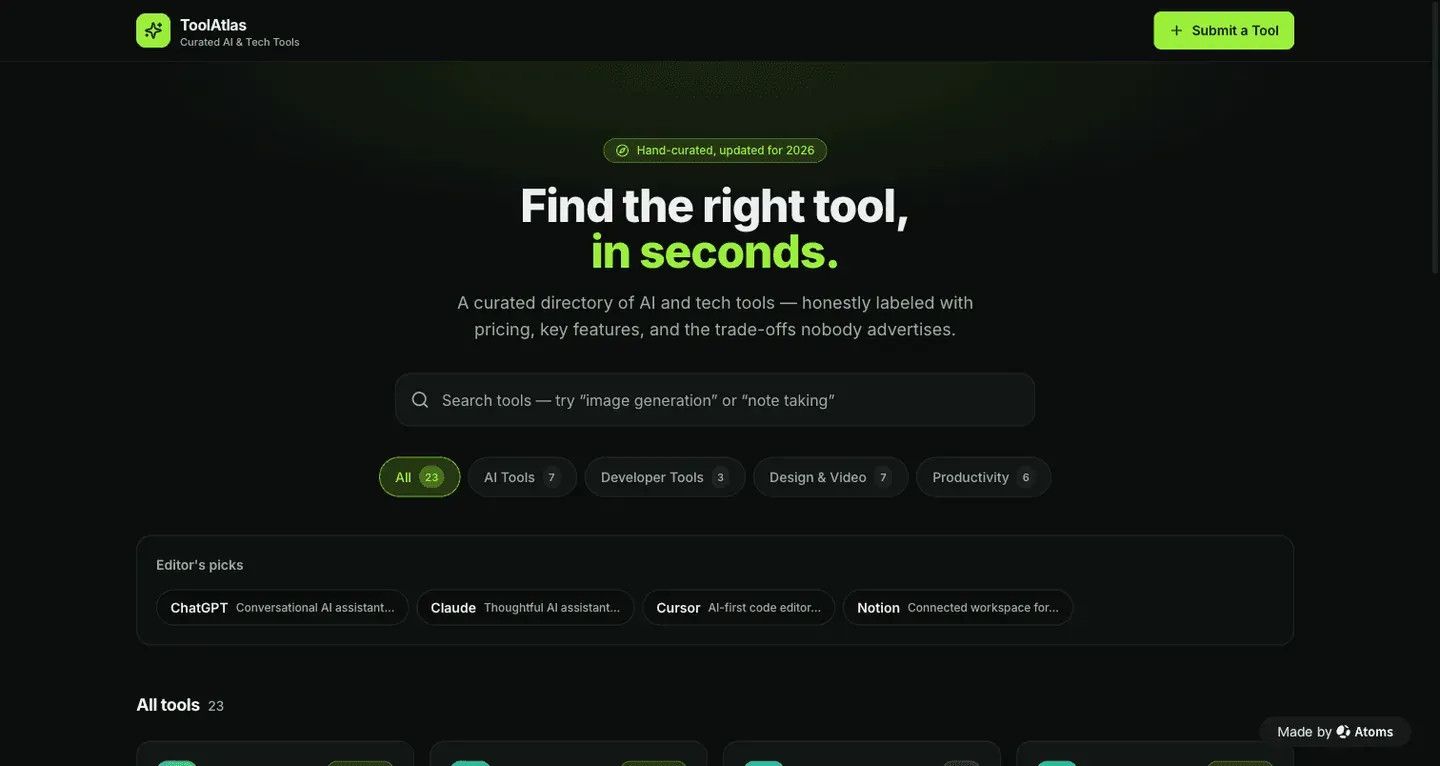 ToolAtlas search and category navigation