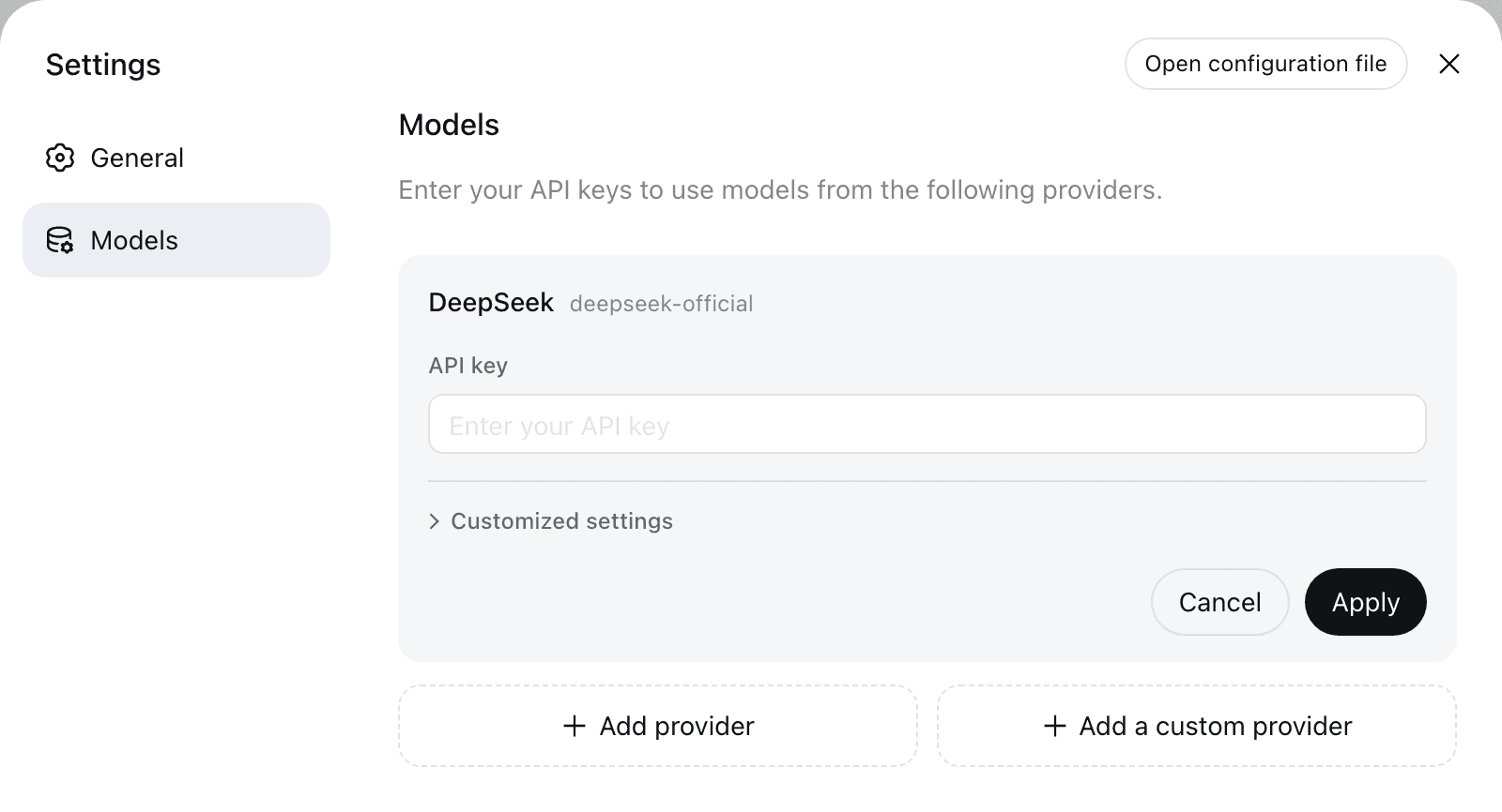 DeepSeek Harness official model-provider settings