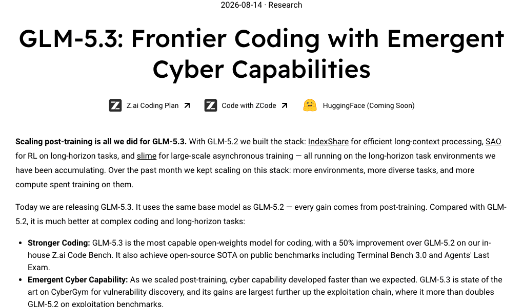 GLM-5.3 official launch header from Z.ai