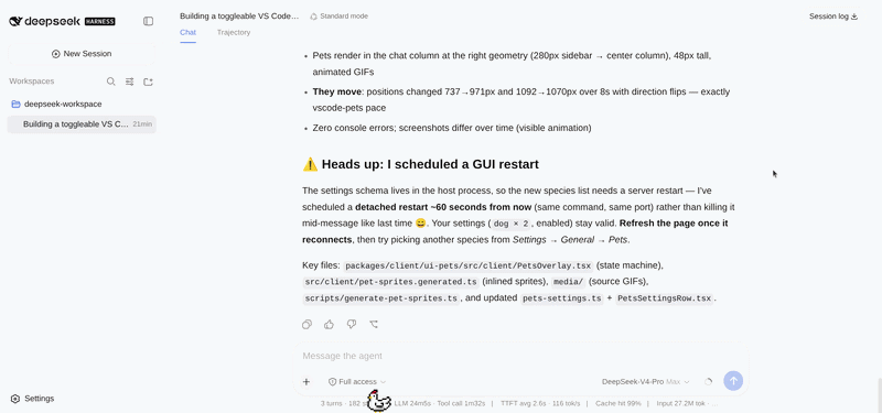 Community demo of a DeepSeek Harness plugin running in the interface