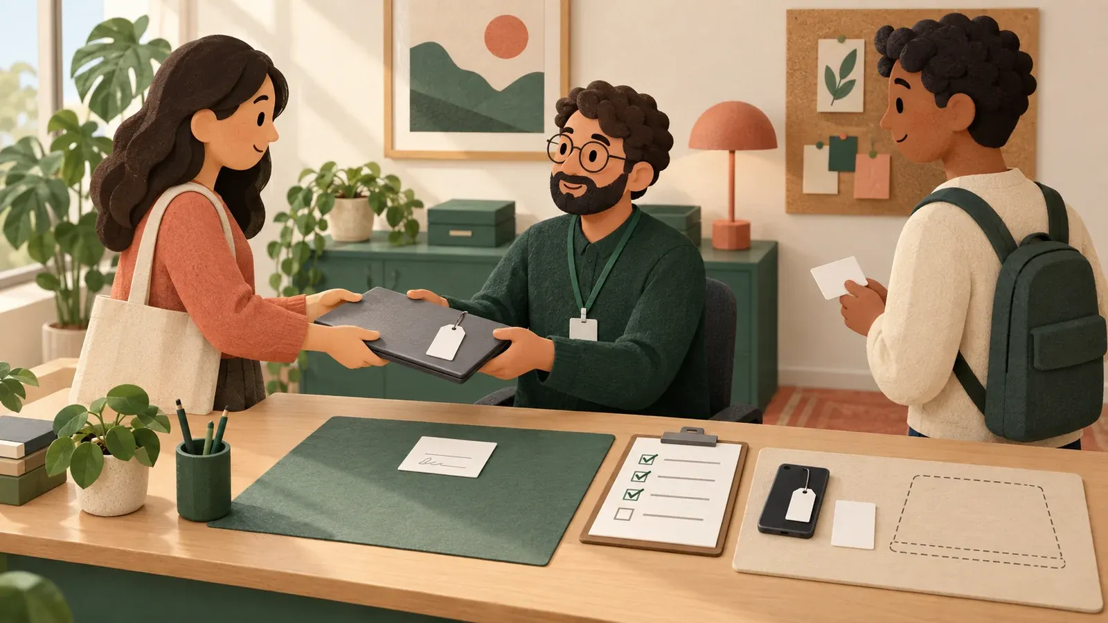 Illustration: Reconcile individual employee-issued devices through onboarding, transfer and offboarding with serials and return receipts.