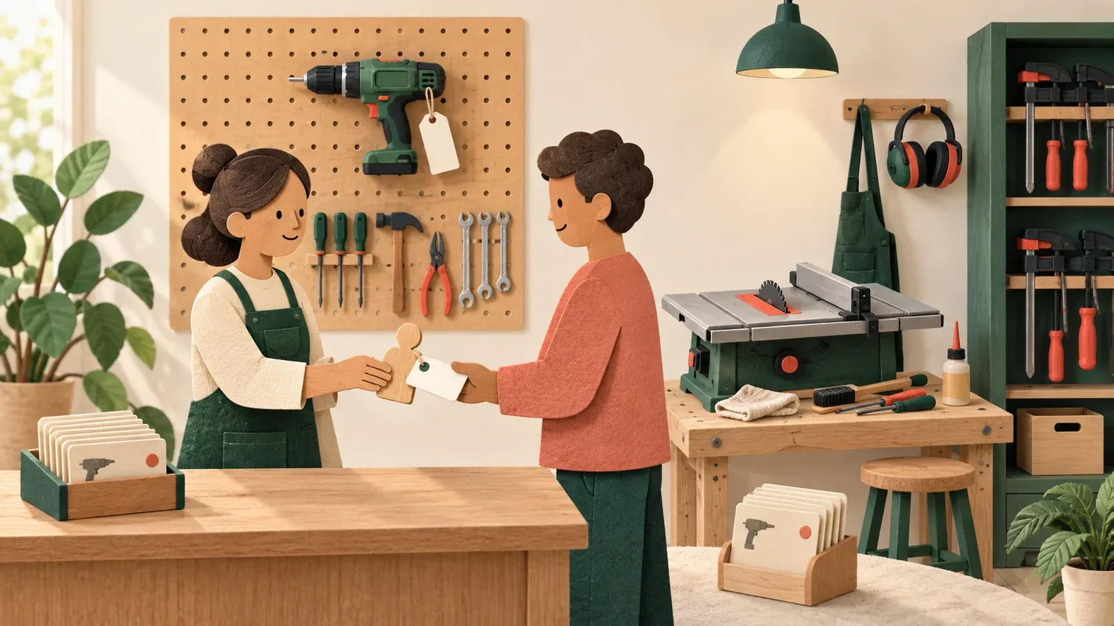 Shared workshop equipment linked to current borrower and maintenance history
