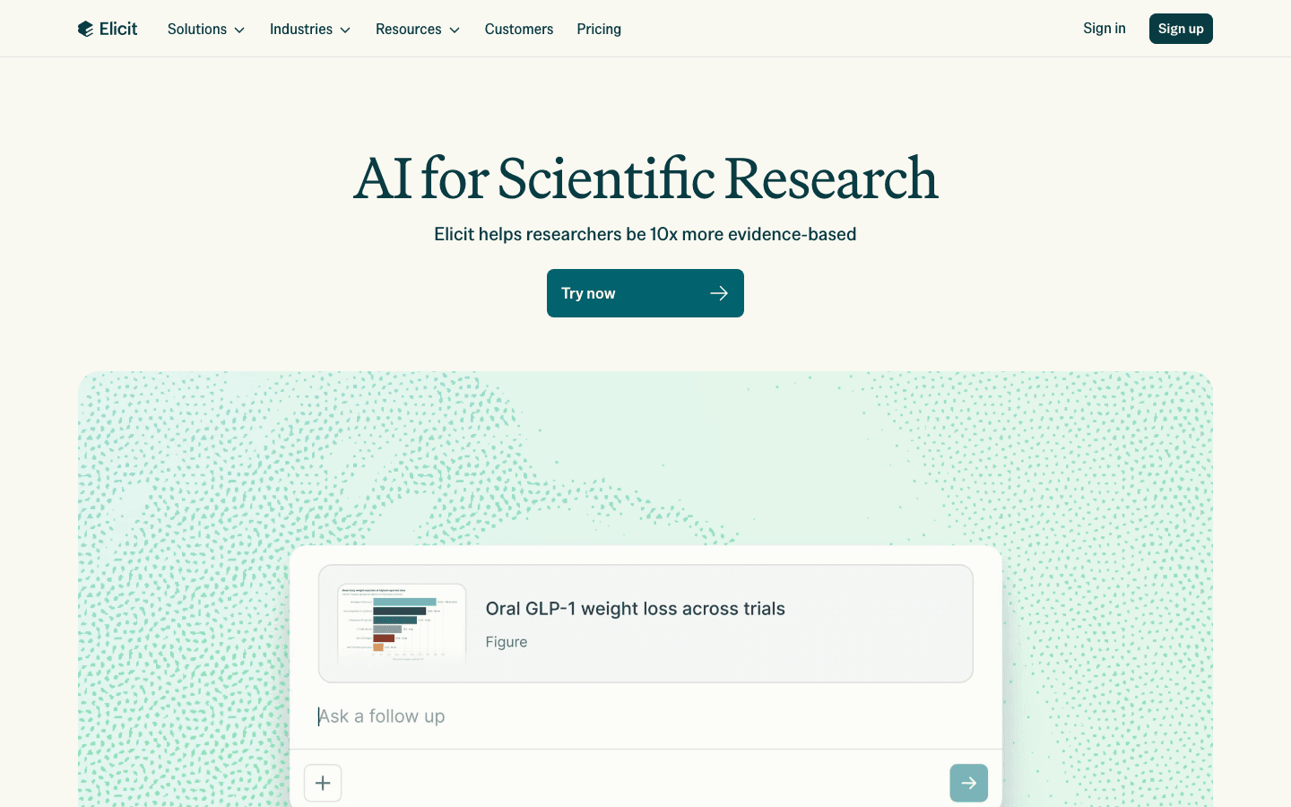 Elicit AI research assistant homepage screenshot