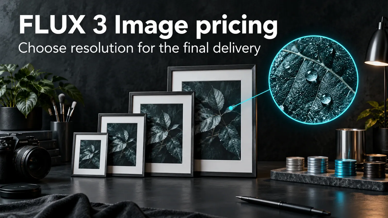 FLUX3Image pricing title above framed photographs and a magnified detail.