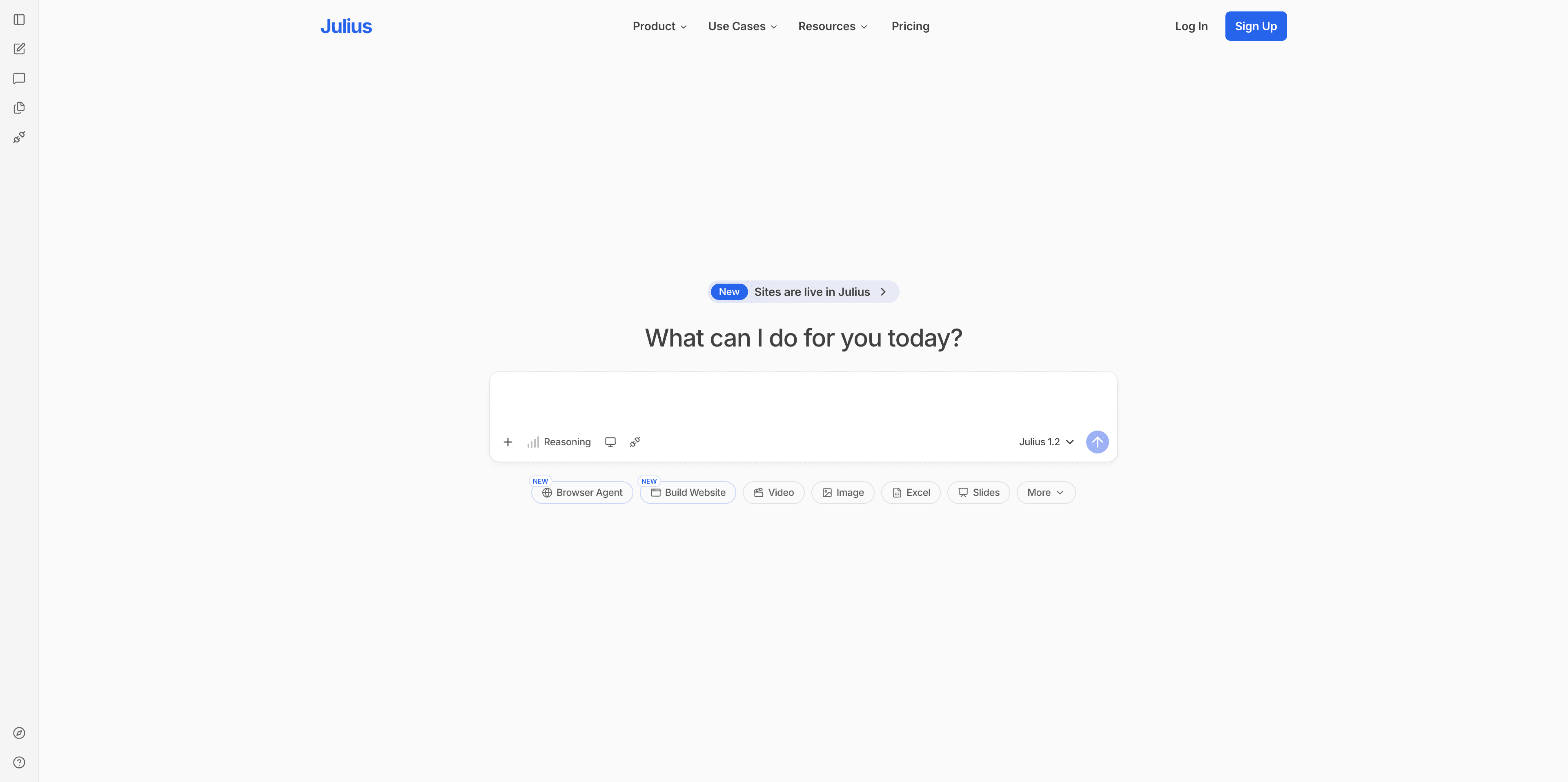 Julius AI data analysis homepage screenshot