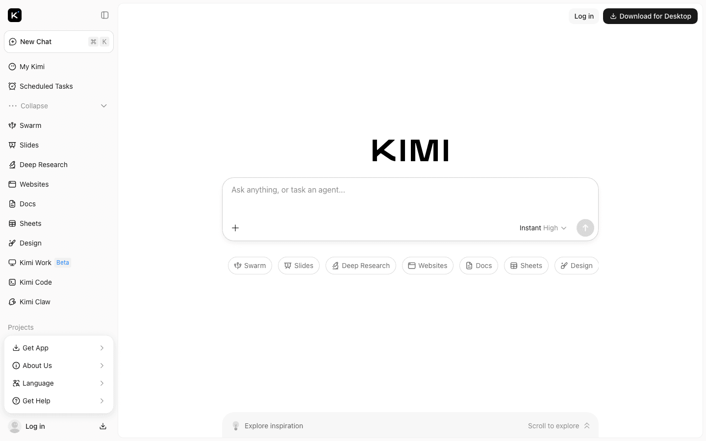 Kimi Deep Research product page screenshot