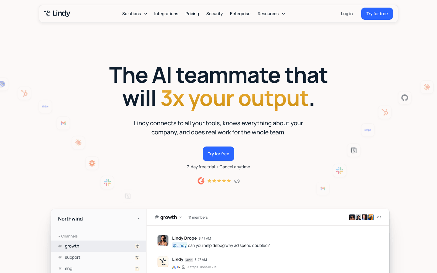 Lindy AI assistant homepage screenshot