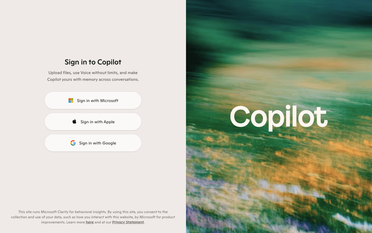 Microsoft Copilot sign-in and product interface