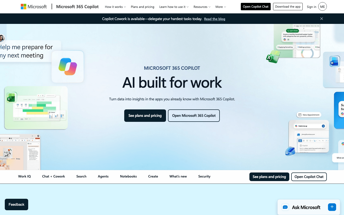Microsoft Copilot product page screenshot