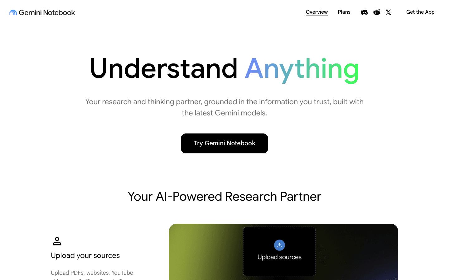 NotebookLM AI research notebook homepage screenshot