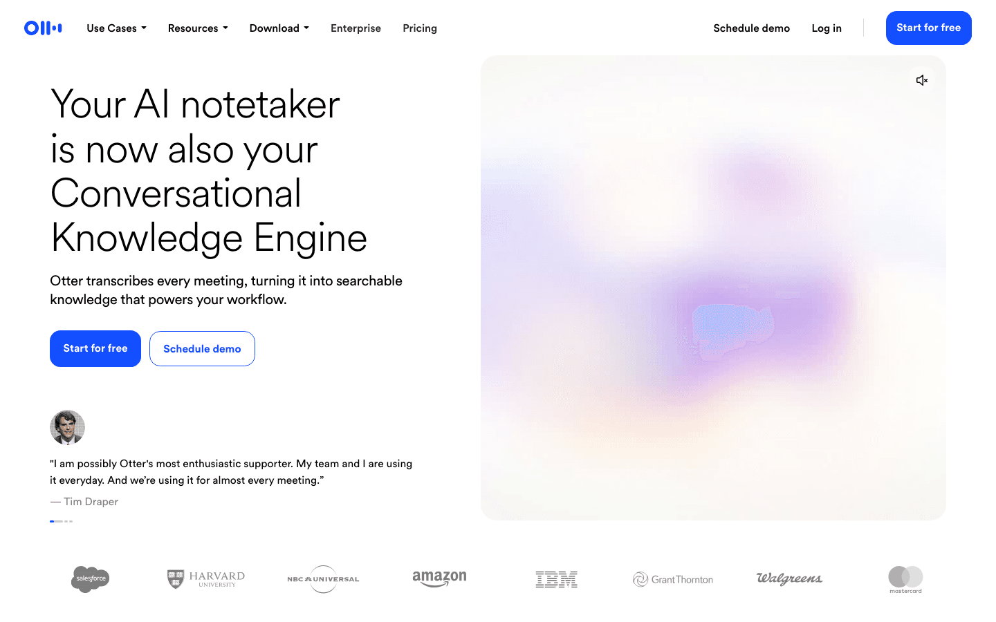 Otter AI meeting notes homepage screenshot
