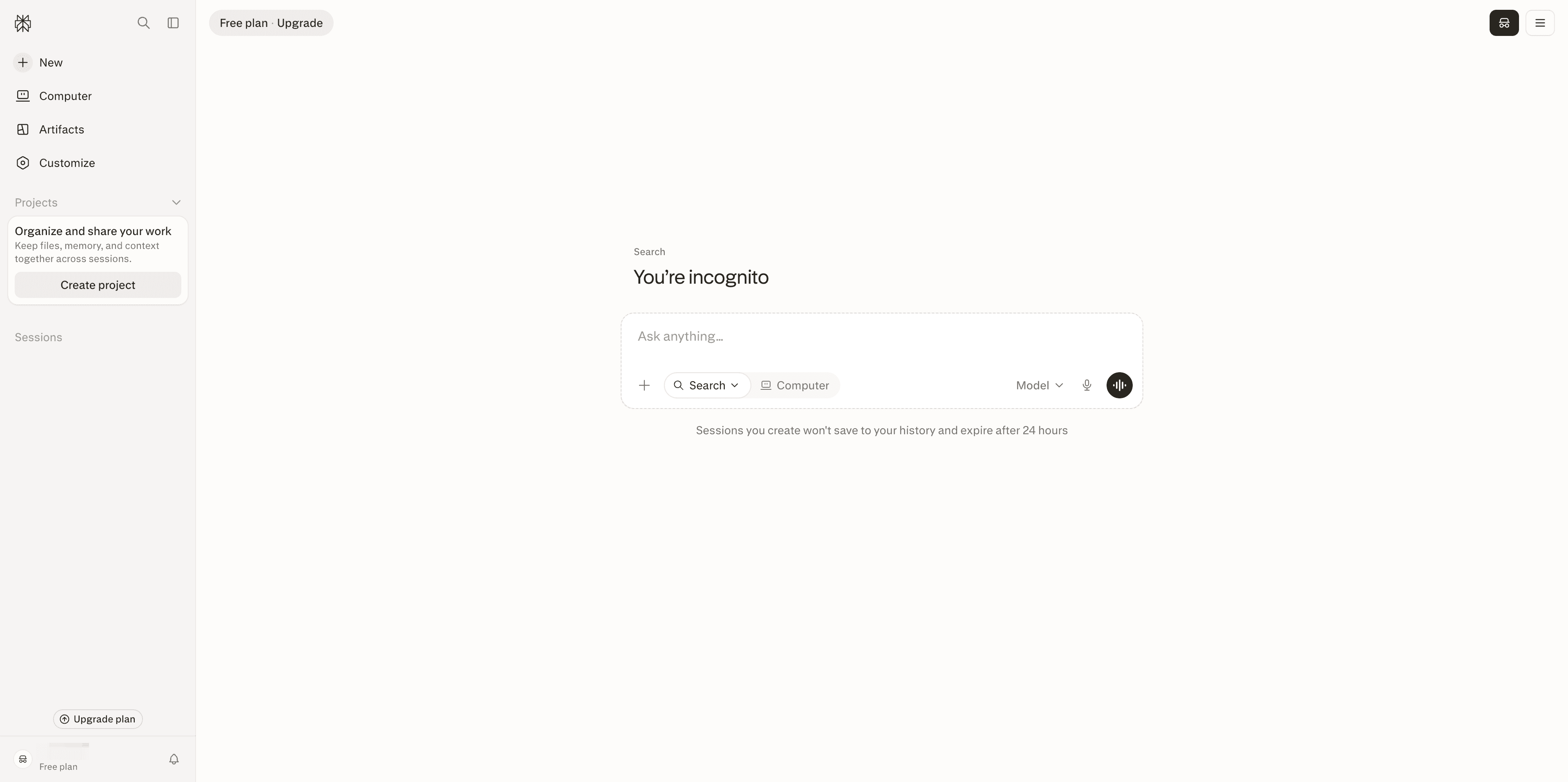 Perplexity AI search homepage screenshot