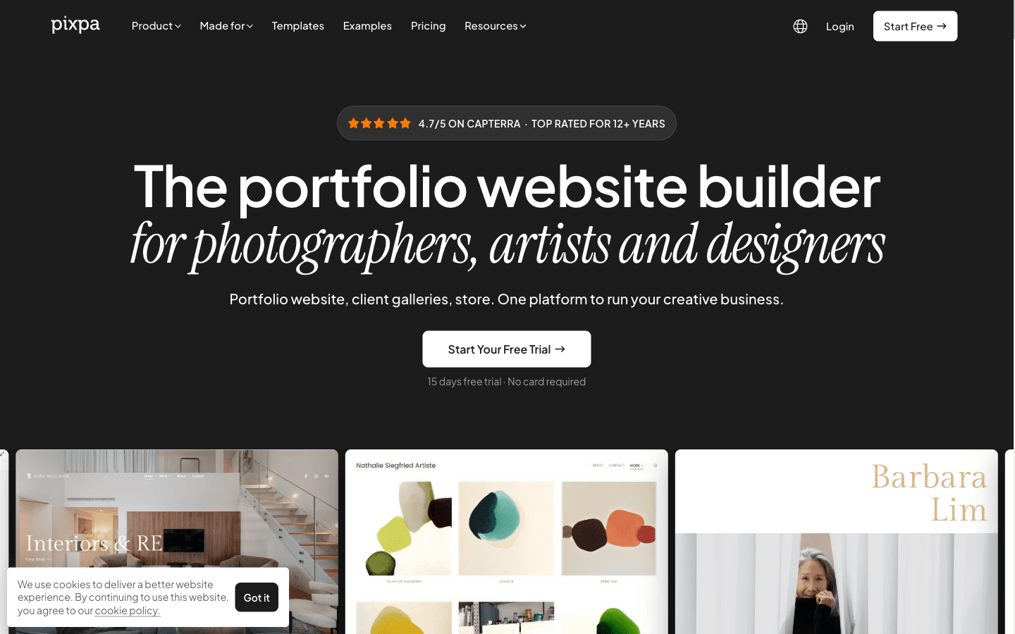 Pixpa portfolio website builder