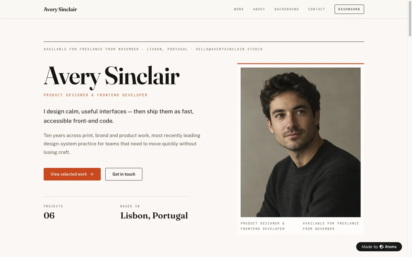 หน้าแรกของพอร์ตโฟลิโอ Avery Sinclair