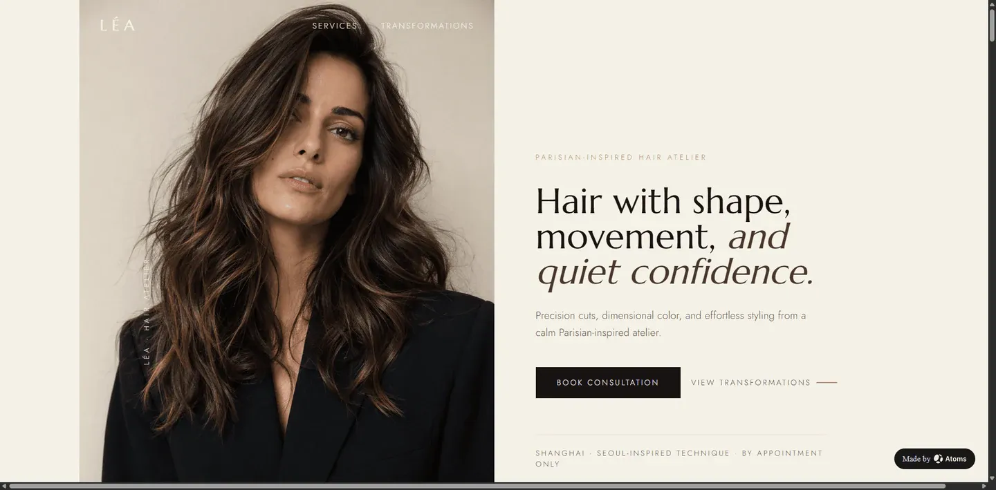 LÉA Hair Atelier example built with Atoms