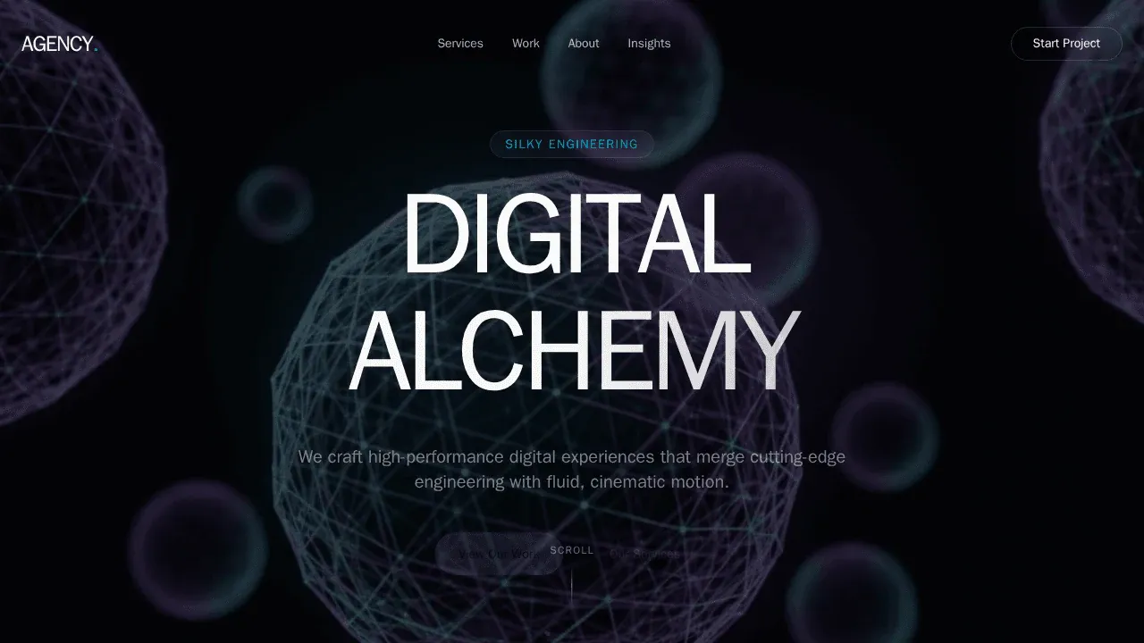 Create a modern digital agency landing page with sections for services, portfolio, about us, team, and contact form. Use a clean, responsive design and include engaging visuals and call-to-action buttons.