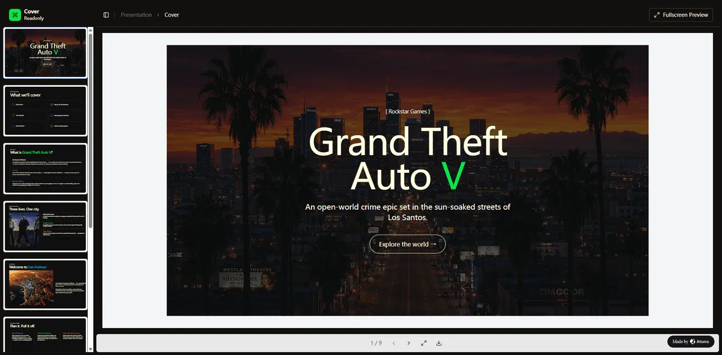 Help me to generate a presentation that introduce GTA 5