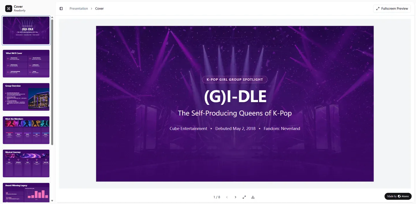 (G)I-DLE Introduction Slides example built with Atoms