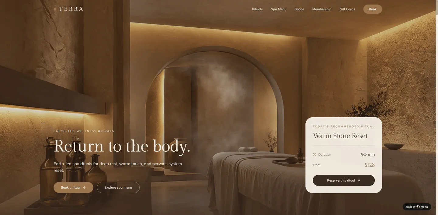 TERRA Spa Rituals example built with Atoms