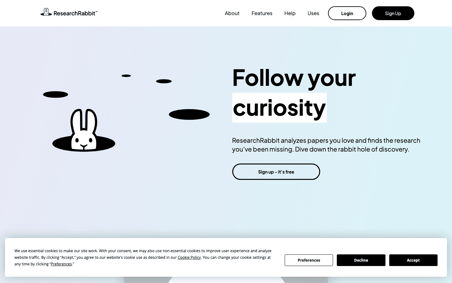 ResearchRabbit discovery tool homepage screenshot