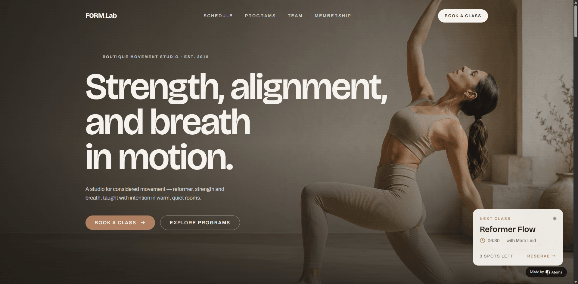 Skapa en exklusiv lokal webbplats för en fitness- och Pilatesstudio för en boutiquestudio med namnet “FORM Lab”.