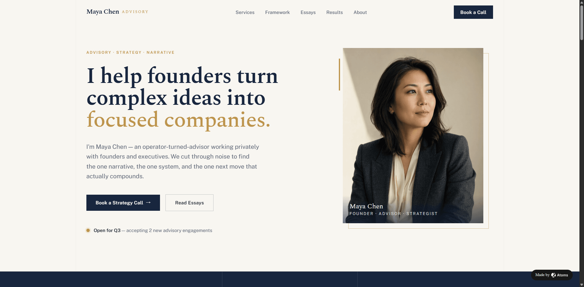 Maya Chen example built with Atoms