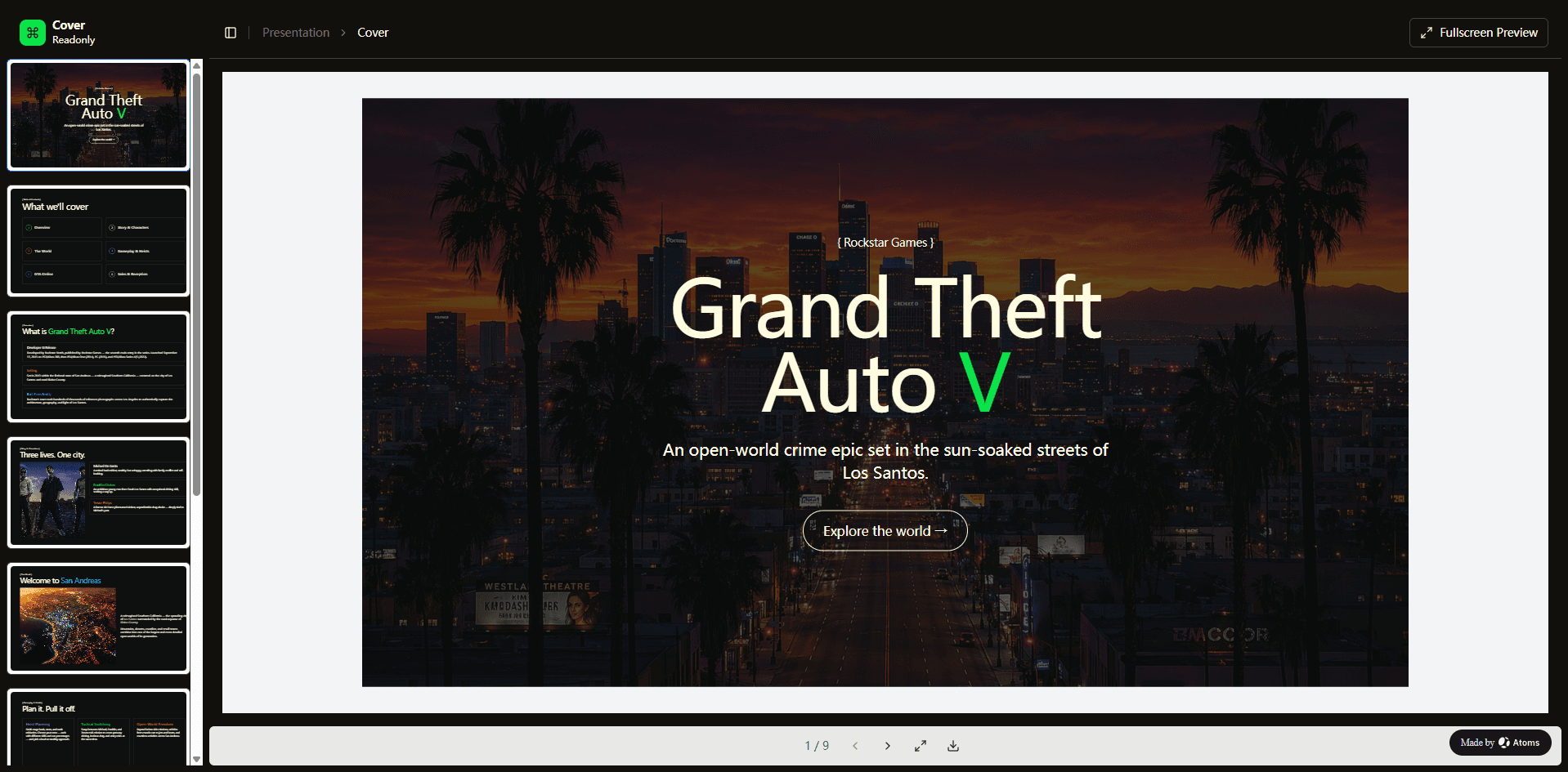 Help me to generate a presentation that introduce GTA 5