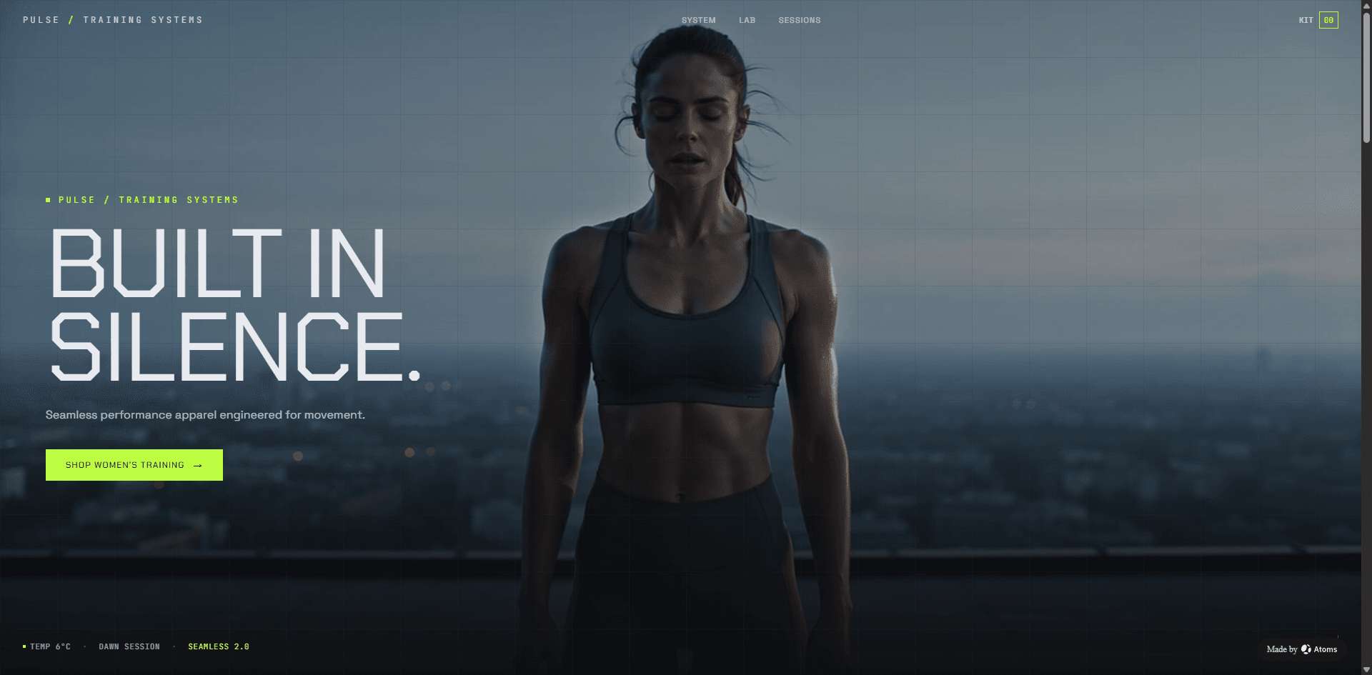 Create a premium e-commerce brand website for “PULSE”, a performance sportswear brand.

