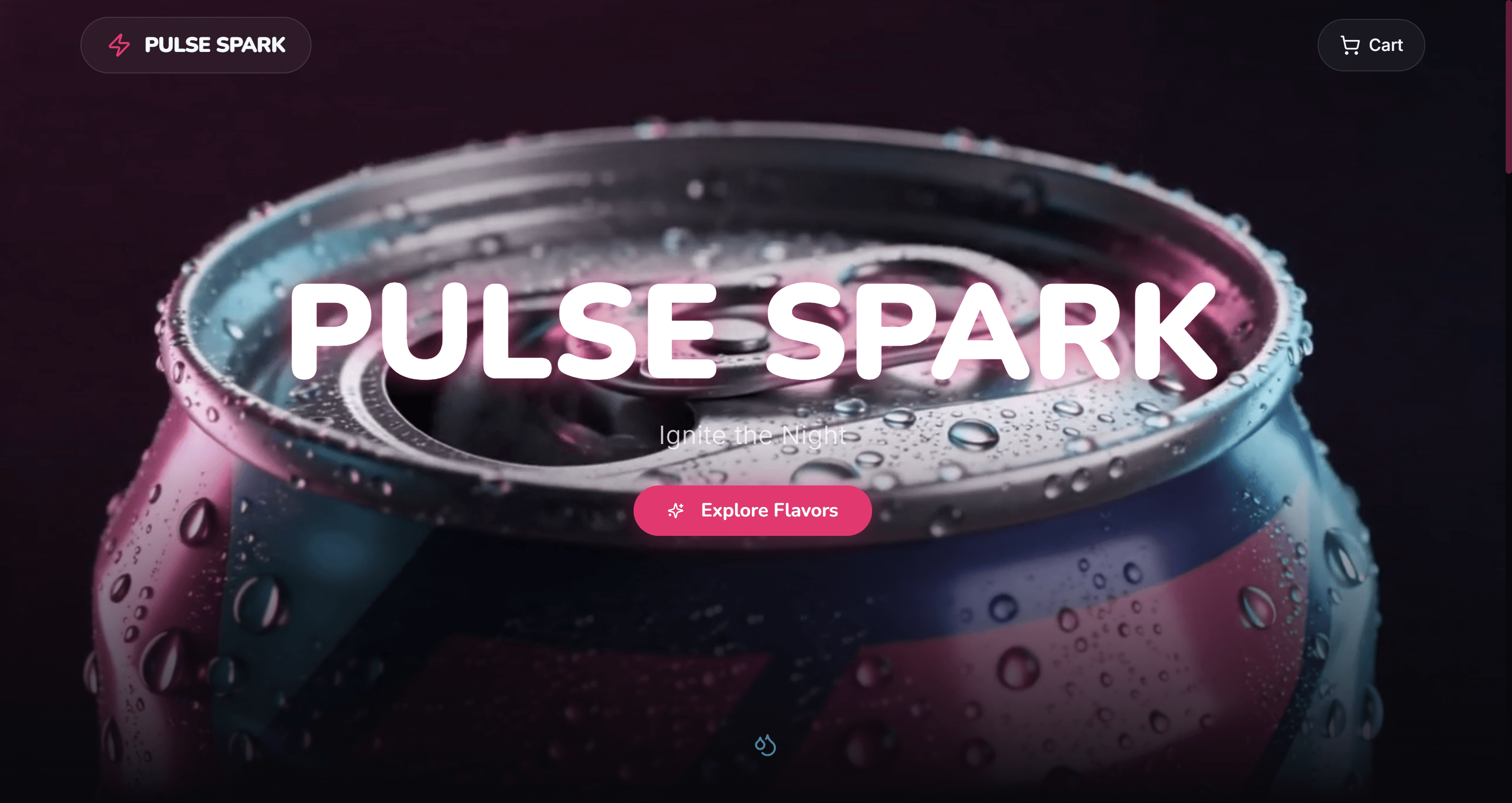 Create a premium commerce website for “PULSE SPARK”, a vibrant, Gen-Z focused hard seltzer brand selling botanical, fruit-infused sparkling alcoholic beverages.