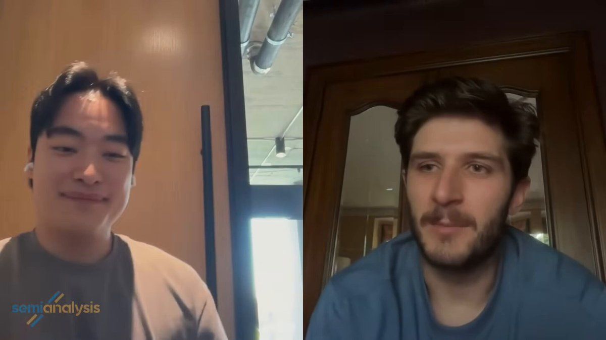 Split-screen SemiAnalysis interview frame with two participants
