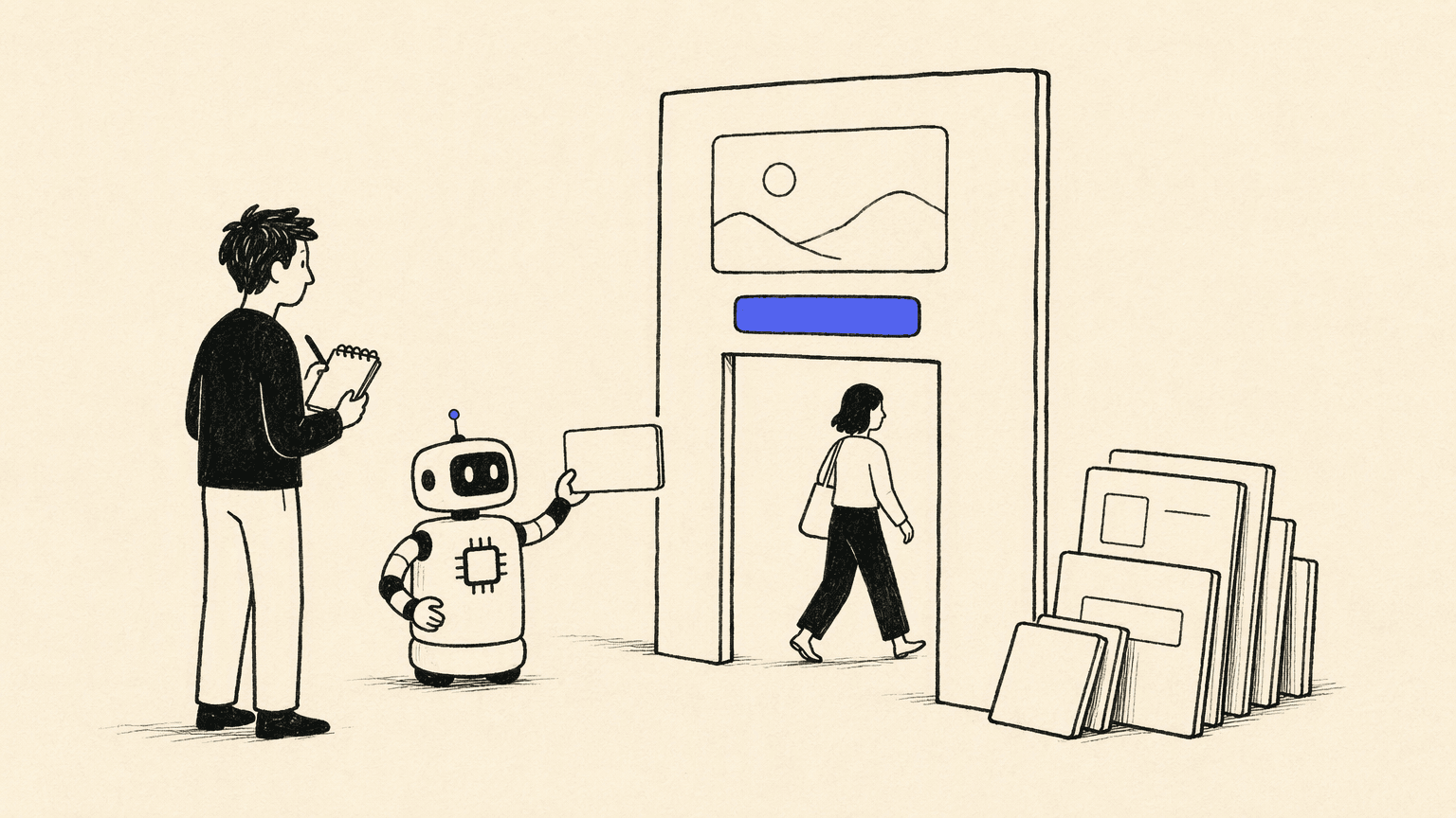 A founder and AI assistant build one usable web doorway and observe a visitor.