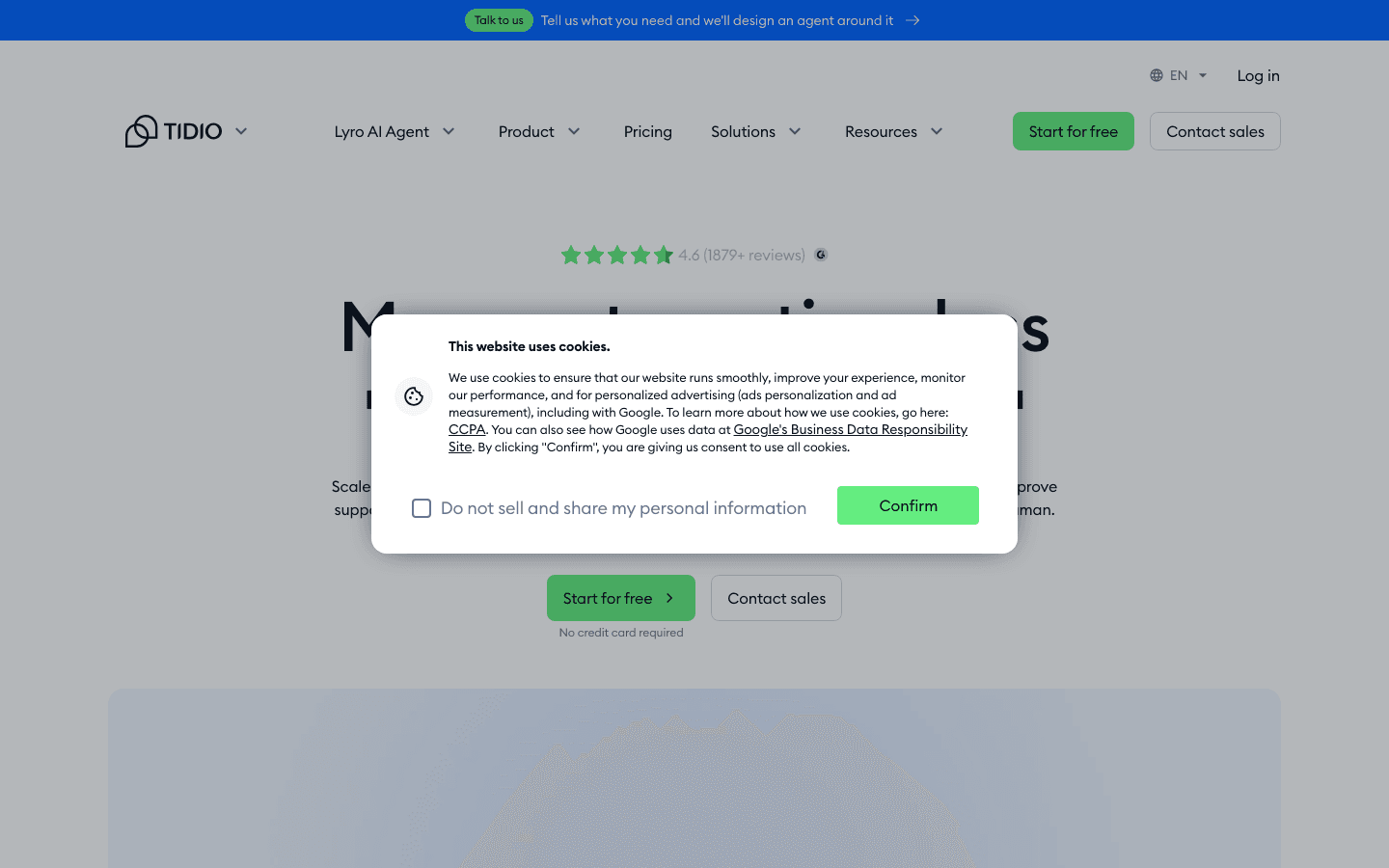 Tidio AI chatbot homepage screenshot
