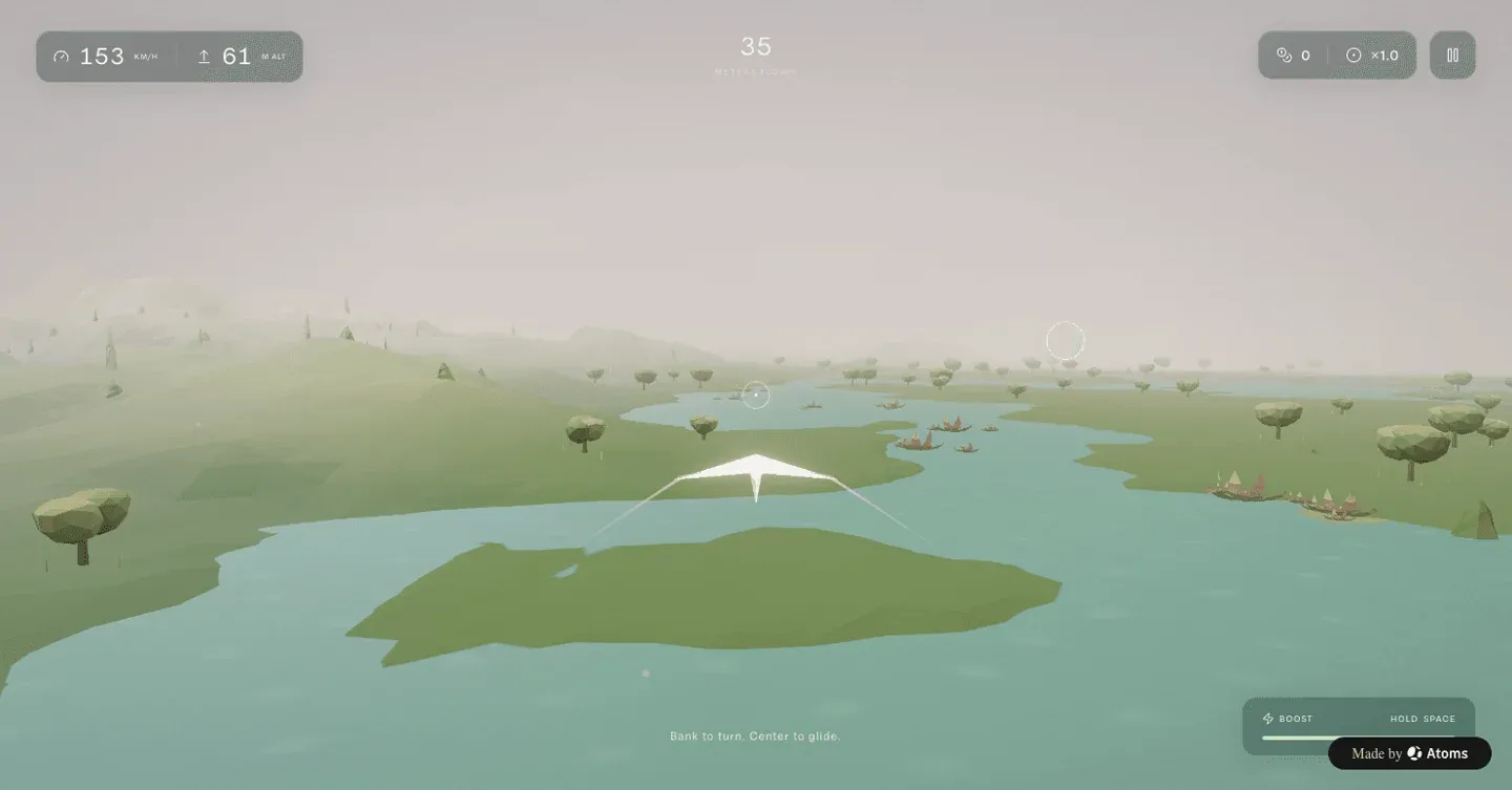 Glider — One Throw. Endless Sky. — example built with Atoms