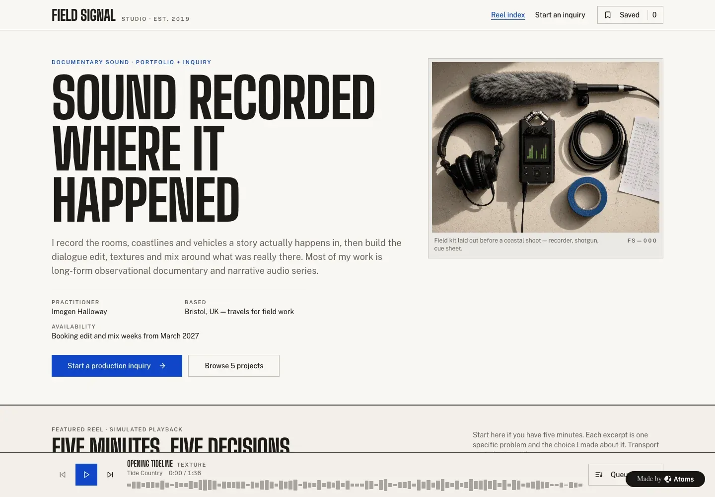 Field Signal Studio — exempel byggt med Atoms