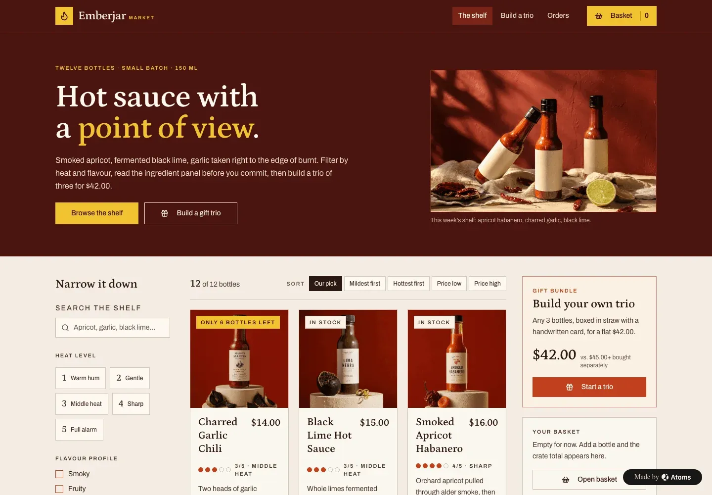 Emberjar Market — exempel byggt med Atoms