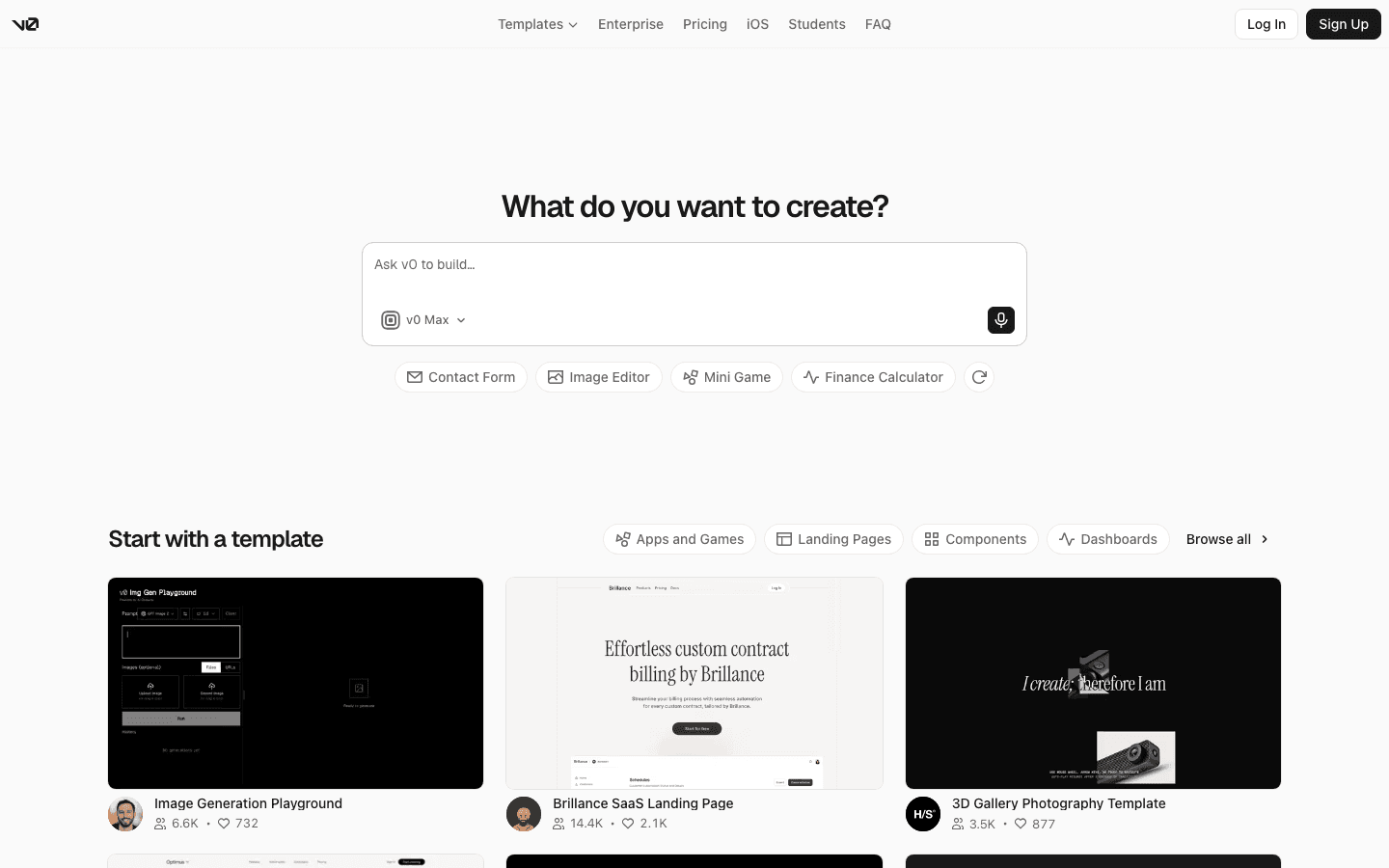 v0 by Vercel product interface screenshot